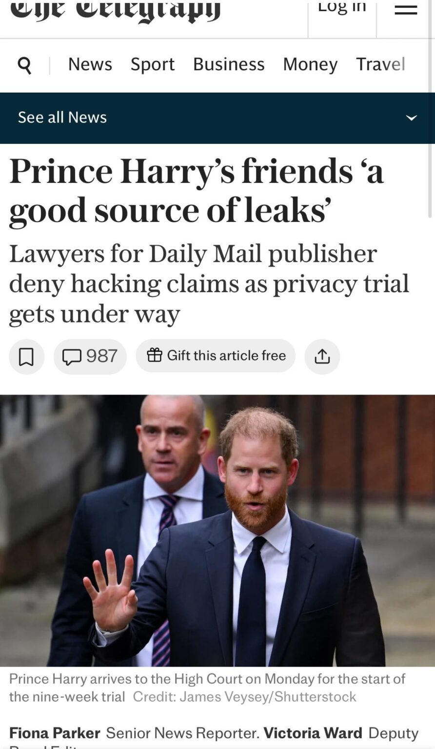 Daily Mail said in court yesterday that Prince Harry’s friends used to leak to the papers behind his back 😢