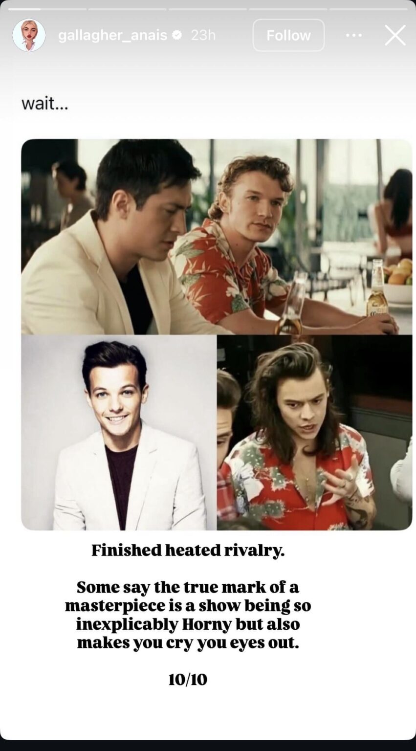 Noel Gallagher’s daughter Anais posts a Heated Rivalry x Larry Stylinson meme
