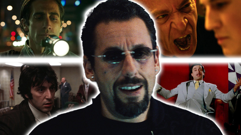 Howard Ratner (Adam Sandler) from Uncut Gems in the center of Sonny Wortzik (Al Pacino) from Dog Day Afternoon, Lou Bloom (Jake Gyllenhaal) from Nightcrawler, Terence Fletcher (J.K Simmons) from Whiplash, and Rupert Pupkin (Robert De Niro) from The King of Comedy