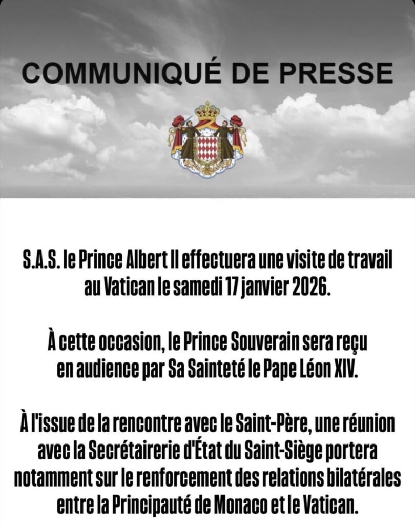 Prince Albert of Monaco to visit the Vatican tomorrow