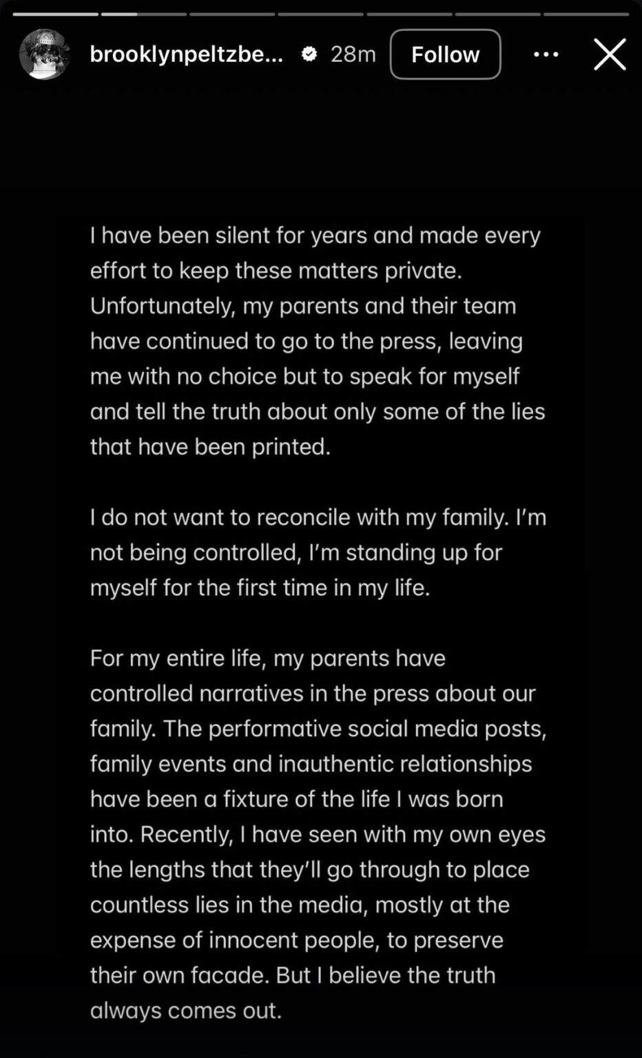 Brooklyn Beckham releases multi-story statement regarding his estrangement from David and Victoria Beckham