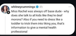 Whitney Cummings beefing with Miss Rachel saying the child advocate should seek mental health help in a now deleted threads post