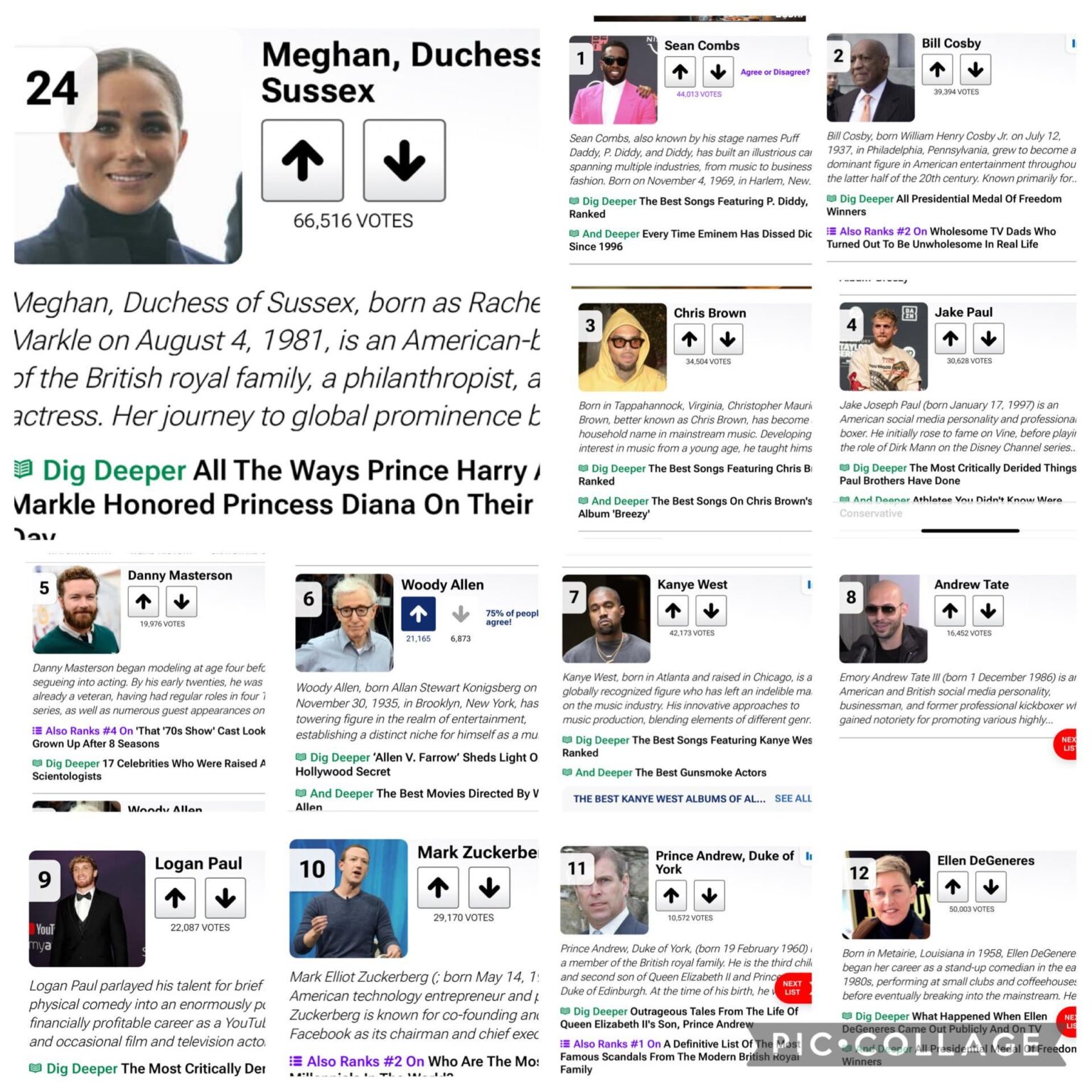 Ranker’s Most Disliked Celebrities of 2025 list rights itself, with the rapists and pedophiles dominating the top spots, and Meghan falling to #24 behind Kim Kardashian and Kris Jenner