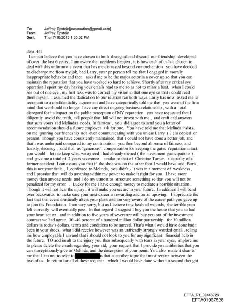In newly released DOJ files, Jeffrey Epstein says Bill Gates caught an STD & requested antibiotics so that he could “surreptitiously give” to wife Melinda Gates. Also mentions stepping away from Bill for asking him to engage in “things that get near and potentially over the line into the illegal.”