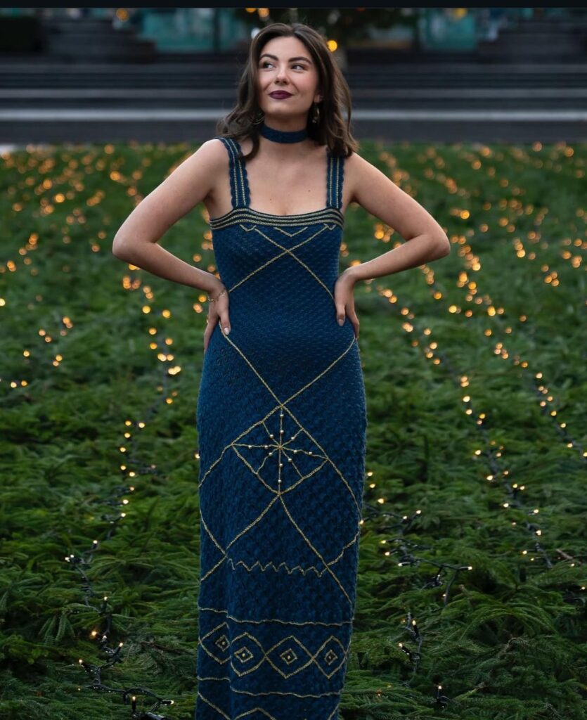 Theoretical physicist/ popular academic influencer Eleonora Svanberg attended the Nobel Prize banquet wearing a crochet dress made by her sister, inspired by her research on black holes.