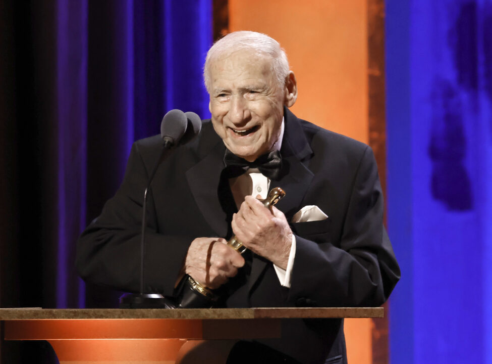 HOLLYWOOD, CALIFORNIA - JANUARY 09: Mel Brooks accepts an honorary Oscar onstage during the Academy Of Motion Picture Arts & Sciences' 14th Annual Governors Awards at The Ray Dolby Ballroom on January 09, 2024 in Hollywood, California.