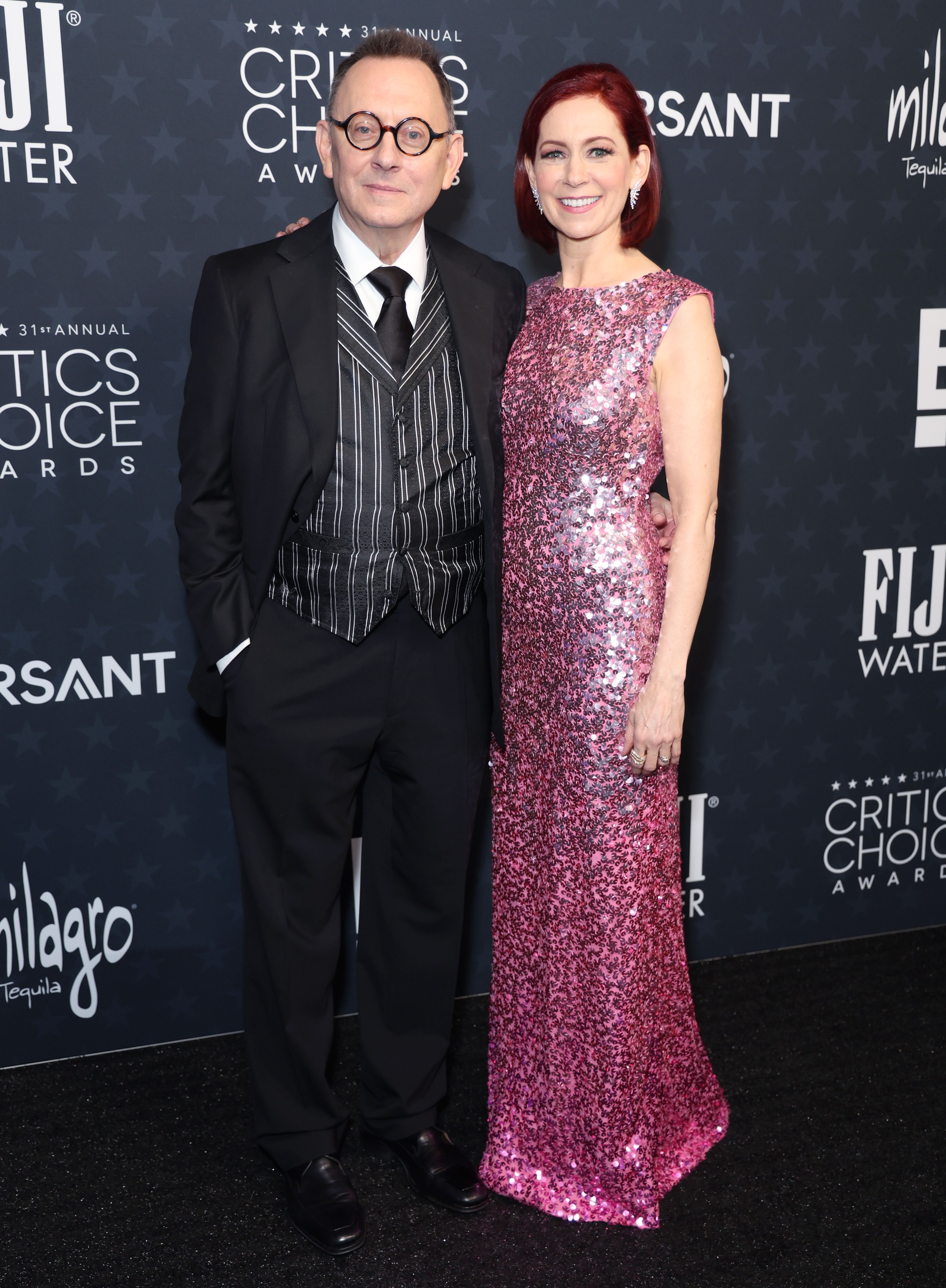 Michael Emerson and Carrie Preston attend the 31st Annual Critics Choice Awards at Barker Hangar on January 04, 2026 in Santa Monica, California