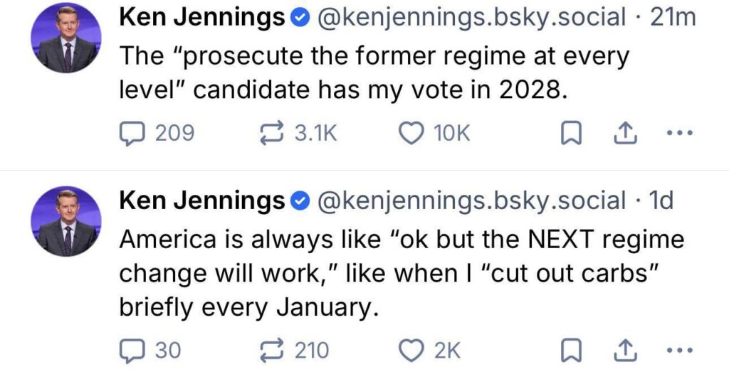 ‘Jeopardy!’ host Ken Jennings doesn’t hold back on his Bluesky account, calling for the prosecution of all members of the Trump administration