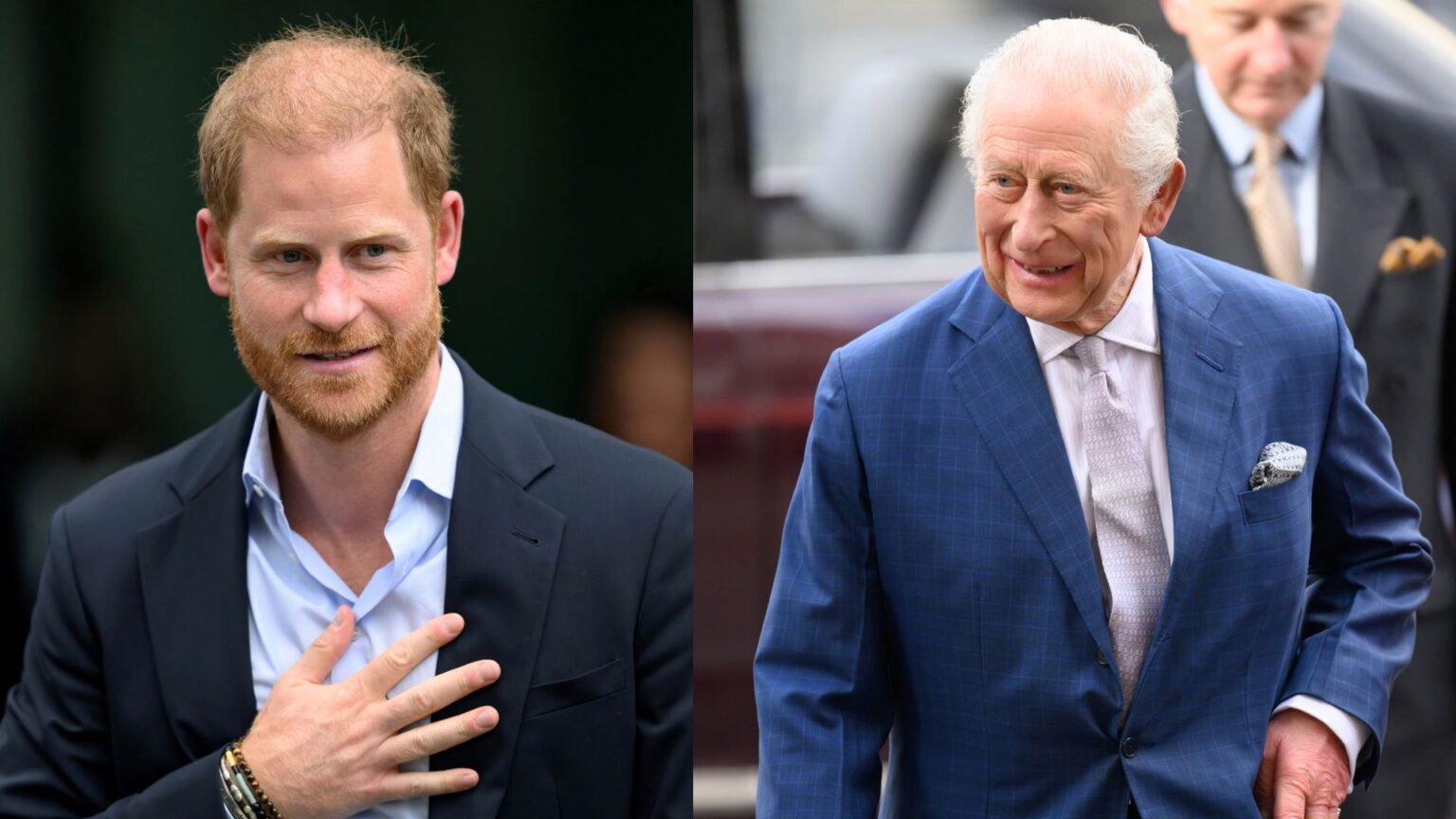 King Charles, Prince Archie and Princess Lilibet Could Reunite After Source Says U.K. Security Is “Nailed On” For Prince Harry Prince Harry and King Charles, both wearing suits and smiling