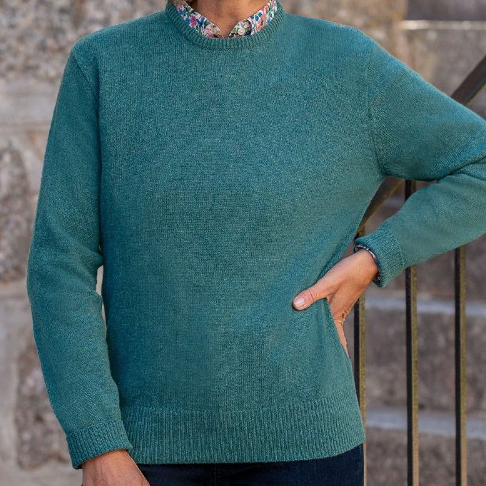 Ladies House of Bruar Lambswool Crew Neck Jumper Kingfisher