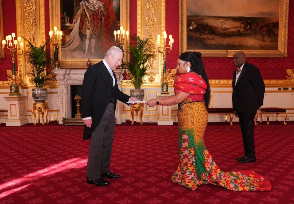 King Charles with the High Commissioner of Ghana to the United Kingdom on Wednesday