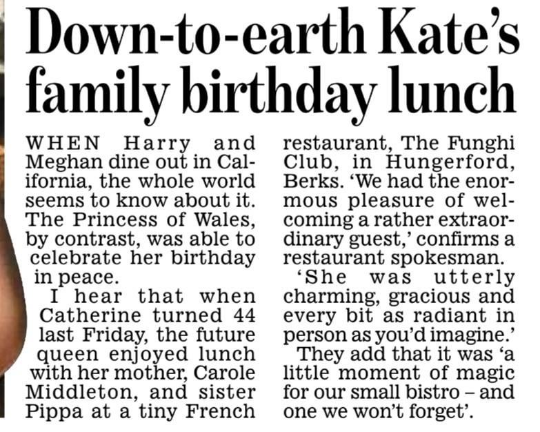 Kate has a girl’s lunch for her birthday, Richard Eden makes it all about Meghan?