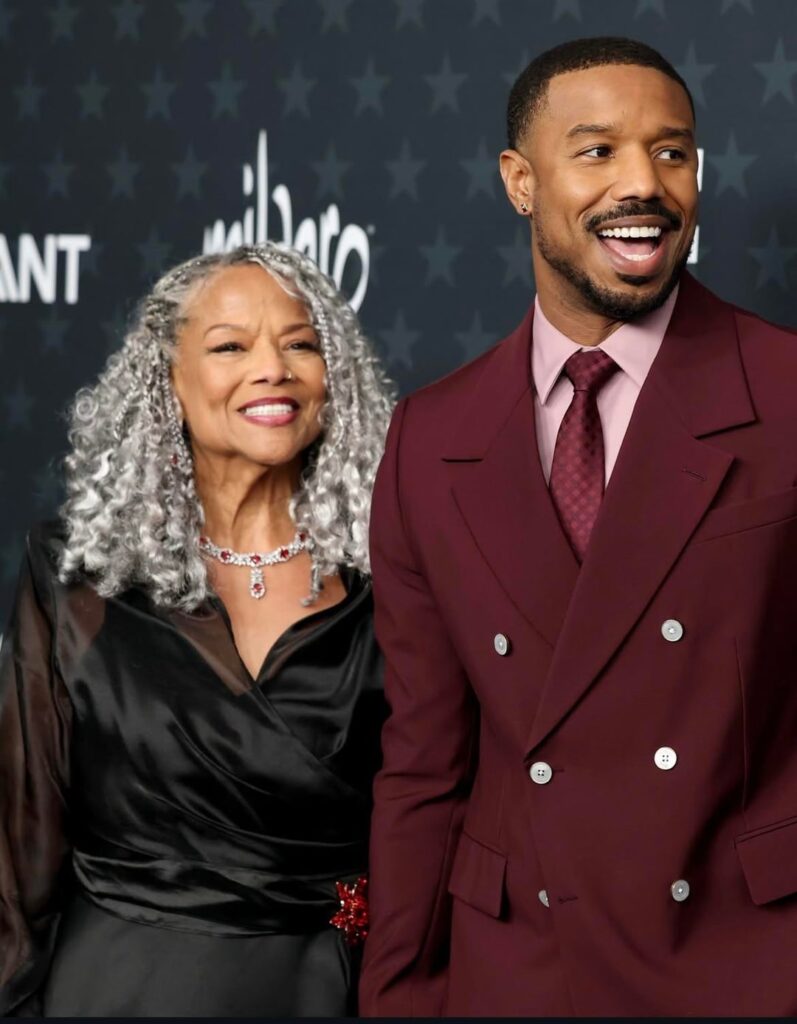 Nominee Michael B. Jordan (Sinners) in Louis Vuitton proudly brings his mother Donna on the red carpet at the Critics Choice Awards