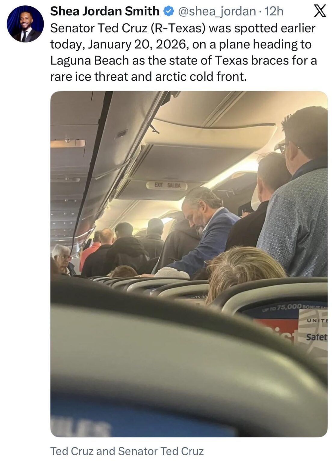 Fled Cruz is at it again. The Republican senator was spotted heading to Laguna Beach as severe winter storm heads for Texas.
