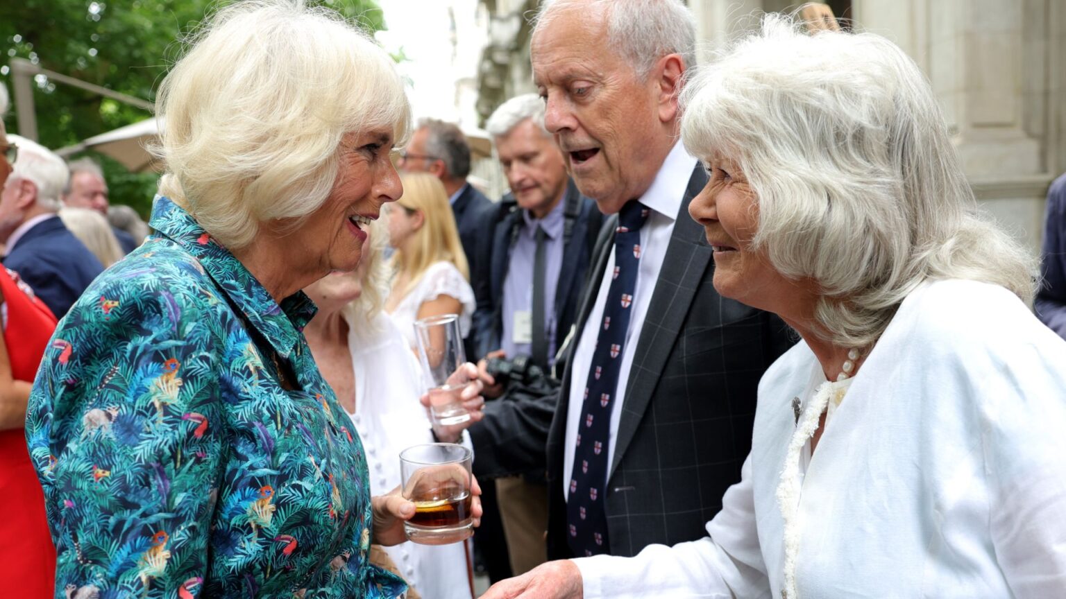 Queen Camilla departs from the memorial for Dame Jilly Cooper at Southwark Cathedral
