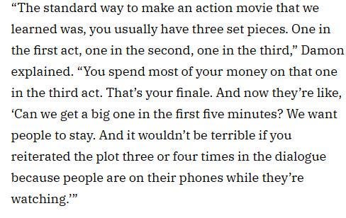 Matt Damon on how standard action movies are made vs how Netflix action movies are made