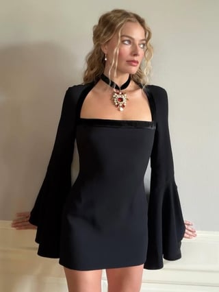 Margot Robbie in Roberto Cavalli for the first day of promo for "Wuthering Heights"