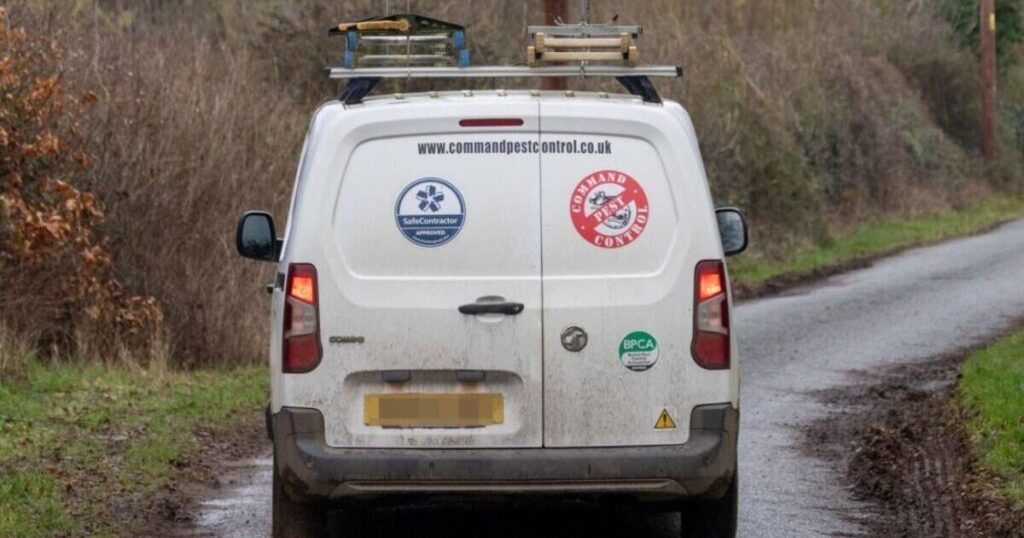 Pest control van seen at Andrew’s future home - ironic since a pest is moving in