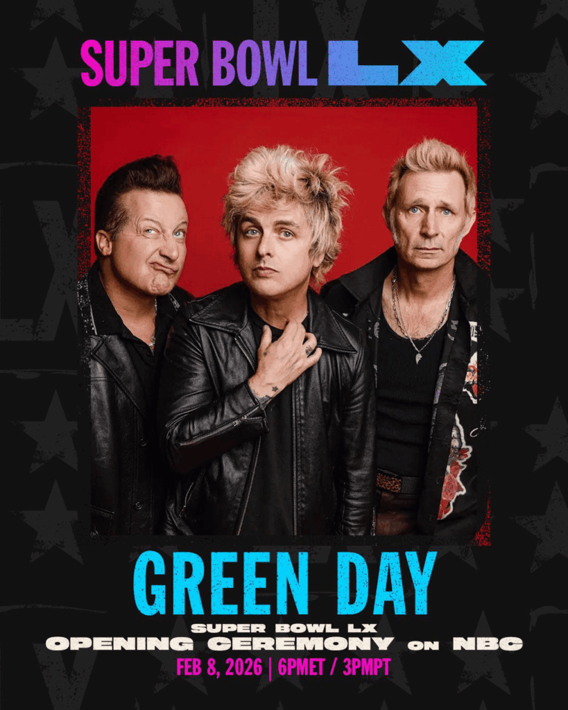 Green Day to perform at the Super Bowl XL opening ceremony on 8th February 2026