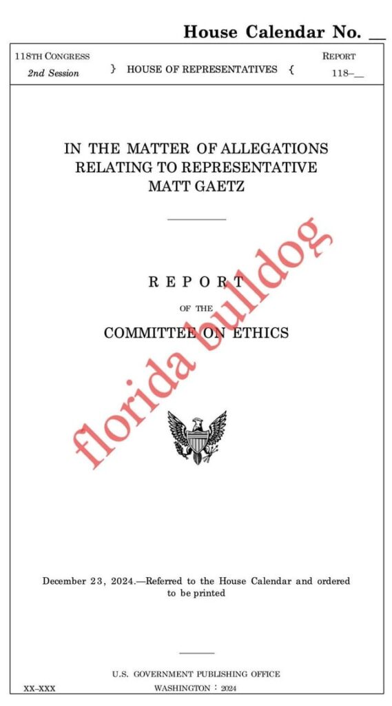 House Ethics Committee report says Matt Gaetz sex trafficked minors, used sex workers (including of minors), drugs, drunk driving, obstruction.