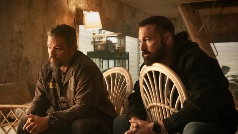 Matt Damon as Lieutenant Dane Dumars and Ben Affleck as Det Sergeant JD Byrne in "The Rip."
