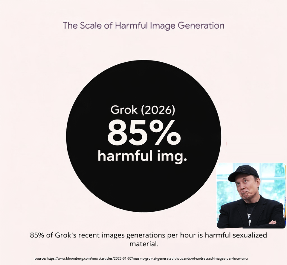 Elon Musk's Grok is now generating more undress content than the top 5 deepfake websites combined, with an output of 85% explicit imagery