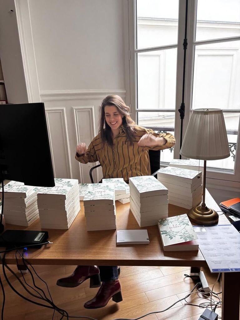 Charlotte Casiraghi posing with copies of her first book, La fêlure, on sale January 29, described as a ‘short philosophical treatise’