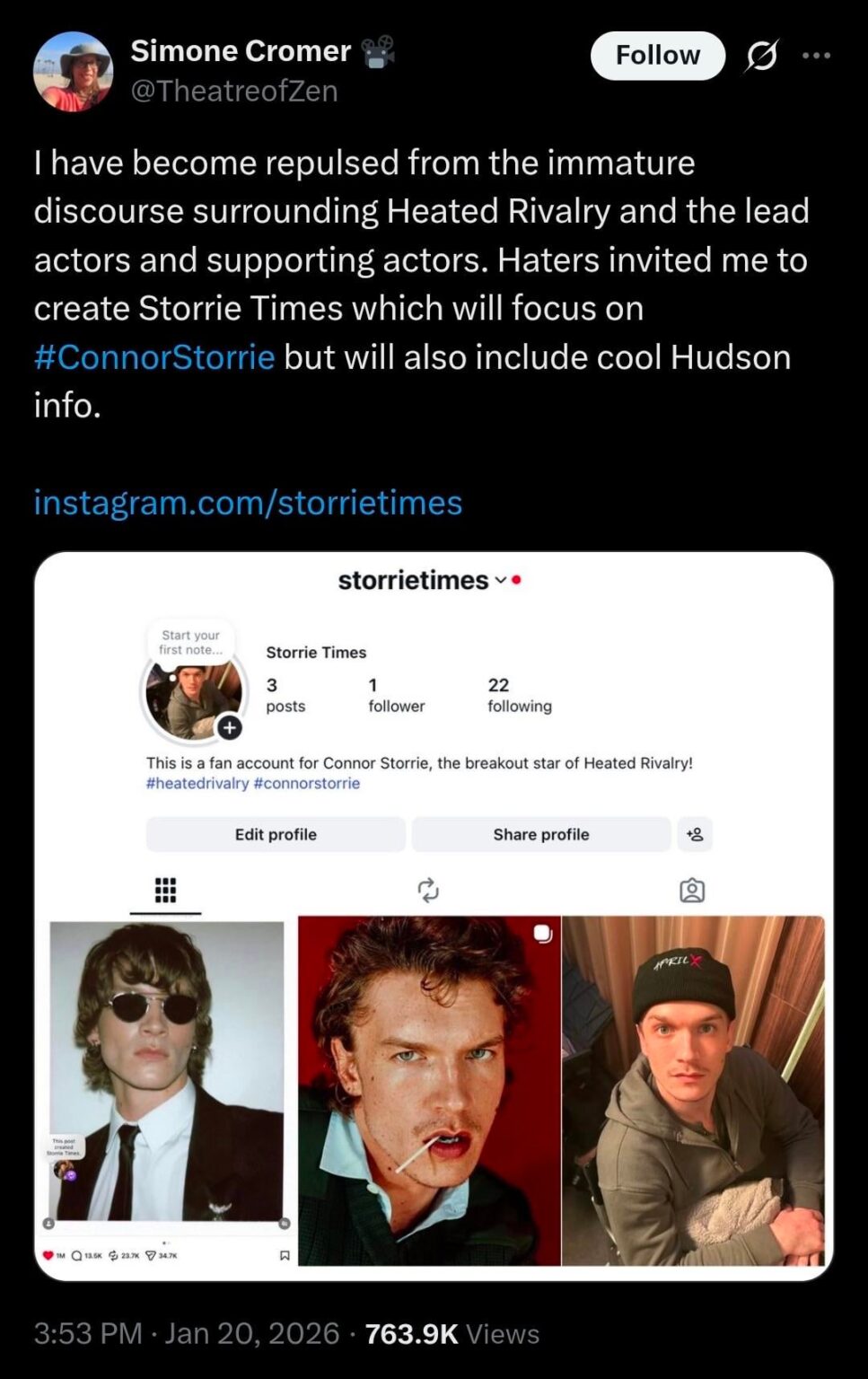 After showing interest in Heated Rivalry star, Connor Storrie, Simone Cromer who is best known as Club Chalamet, has officially chosen him as her new guy and started the fan page, "Storrie Times"