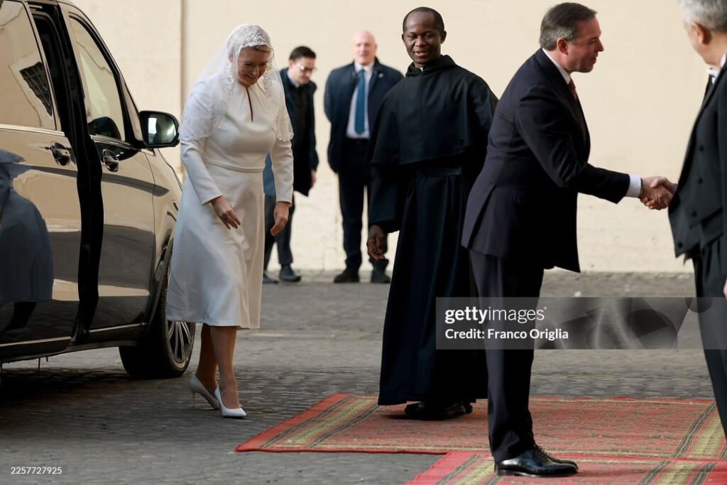 Grand Duke Guillaume and Grand Duchess Stephanie of Luxembourg arrive at the Vatican for an audience with the Pope