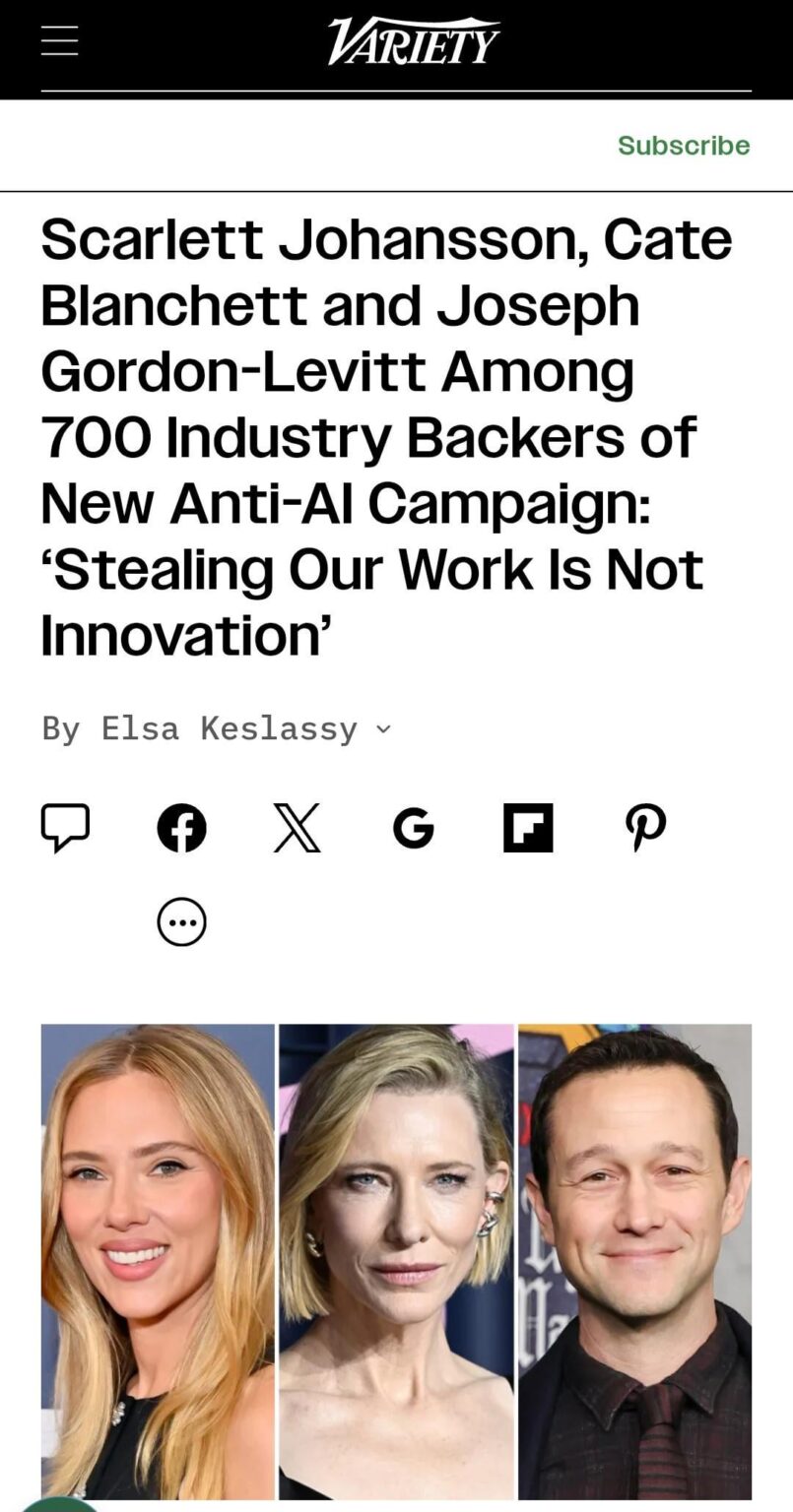 Scarlett Johansson, Cate Blanchett and Joseph Gordon-Levitt are among 700 artists, writer and creators backing a new anti-AI campaign calling out tech companies exploiting copyrighted work without permission