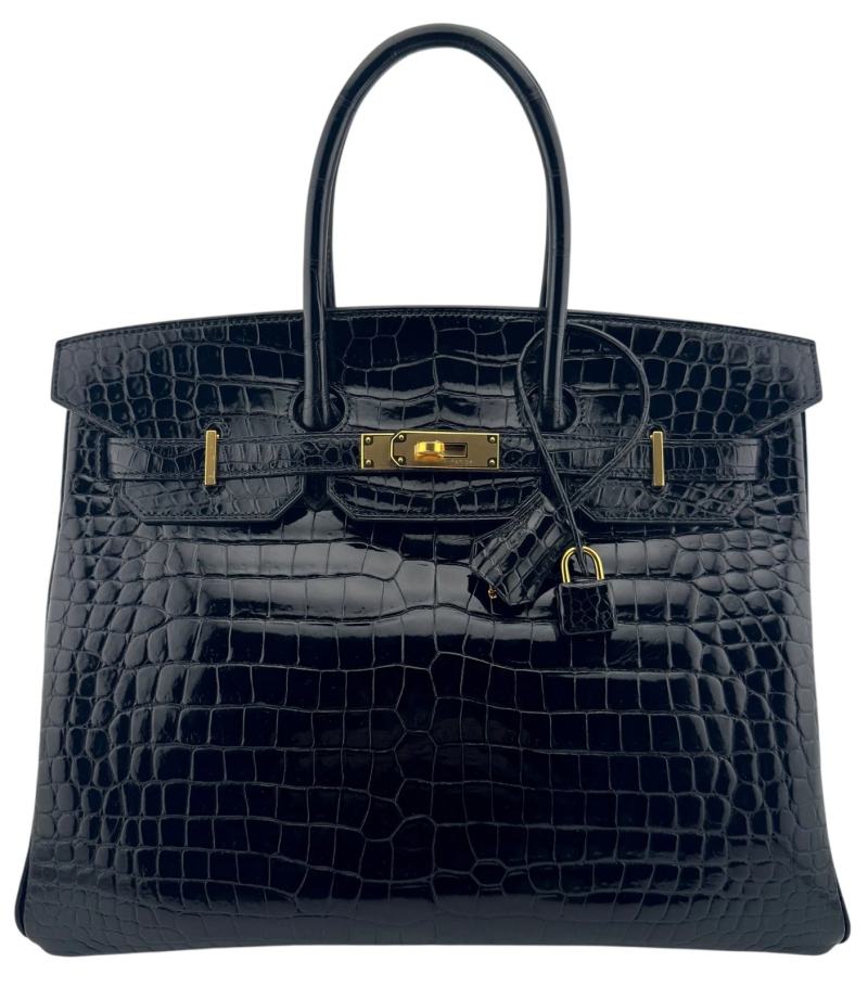 Herm&egrave;s, Black Shiny Porosus Crocodile Birkin 35 Gold Hardware, 2013