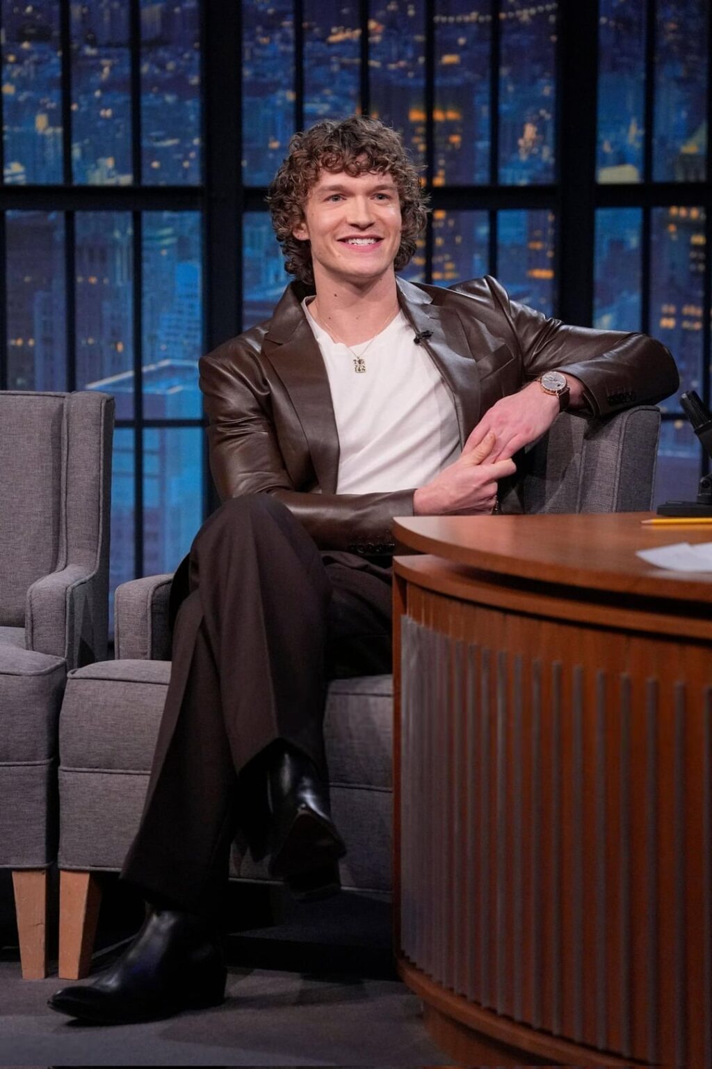 Connor Storrie on "The Late Night with Seth Meyers" show, making his late night show debut.