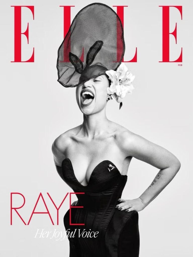 British pop star RAYE on the cover of ELLE USA (Feb 2026)