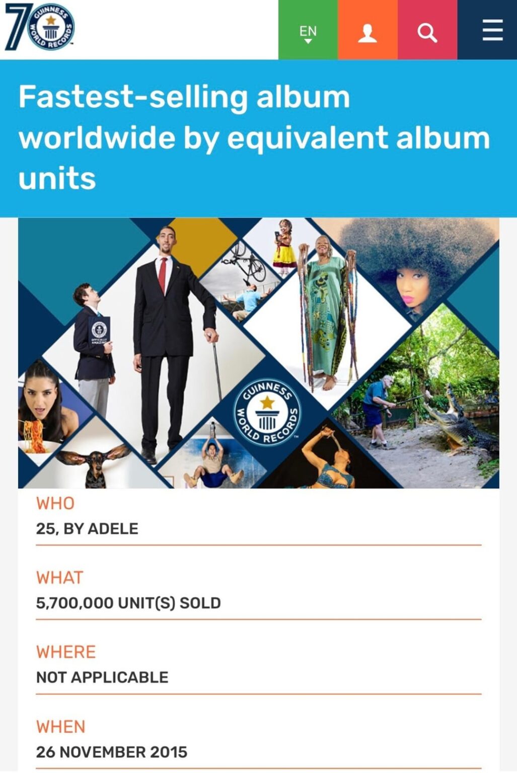 Guinness World Records confirms that Adele’s ‘25’ is the fastest-selling album worldwide by equivalent album units “despite initially being unavailable for streaming & without the luxury of having 38 editions of the album available, as was the case with… Taylor Swift’s ‘The Life of a Showgirl.’”