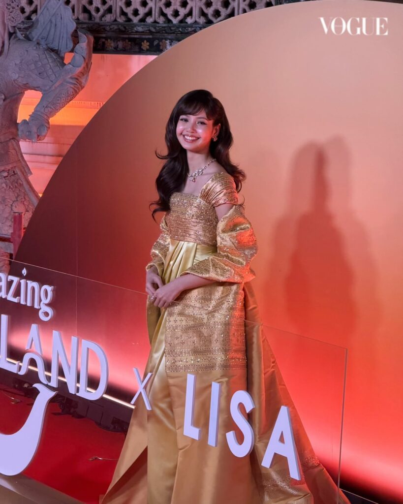 Lalisa Manobal in Balmain Haute Couture gown honouring Thai heritage and French fashion history to her Amazing Thailand Ambassador Unveiling in Bangkok, Thailand
