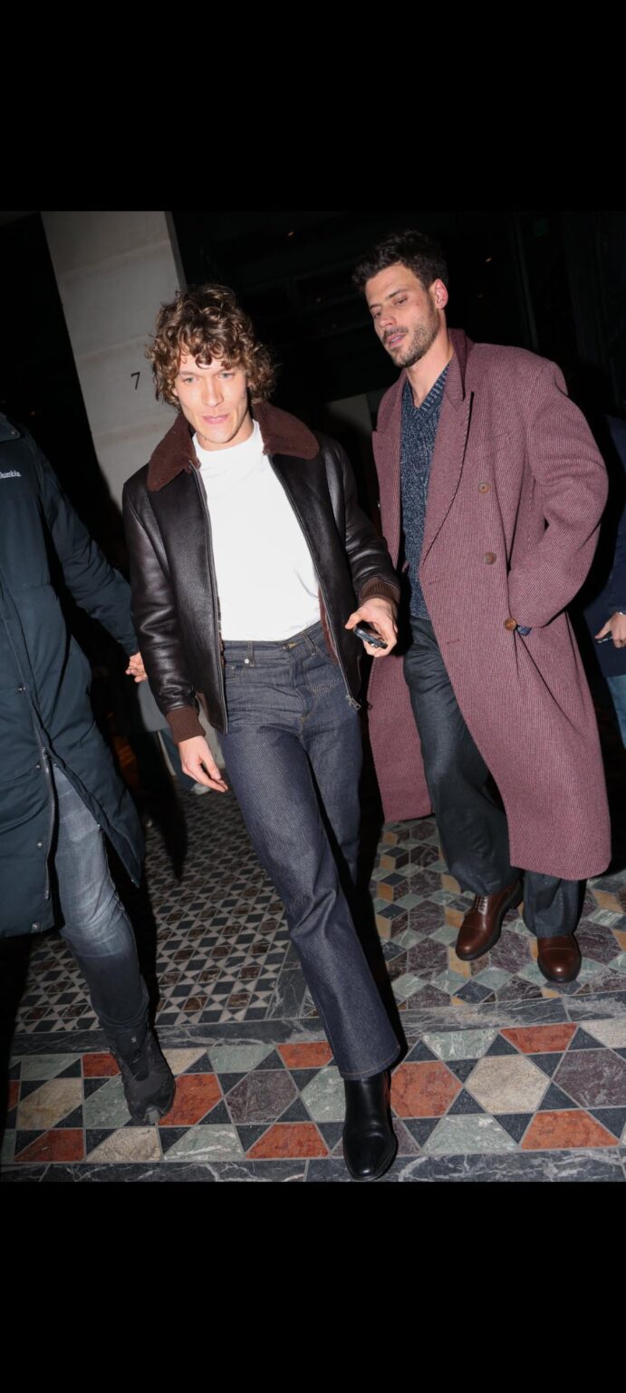 Connor Storrie and François Arnaud leaving a fashion week party in Paris tonight