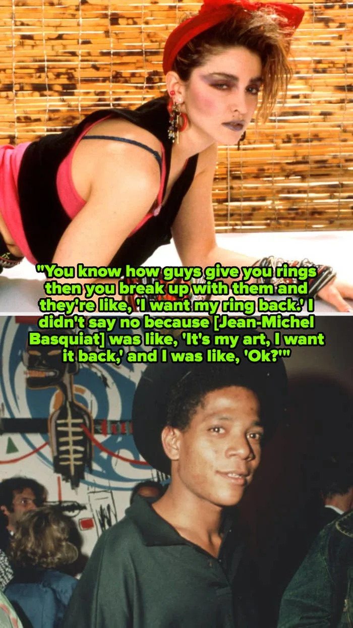 Madonna in 1984; Basquiat in 1985