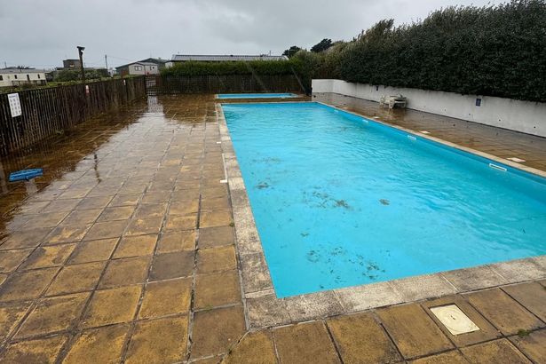 The pool (on a wet February day) at the Seaview Holiday Park in Sennen