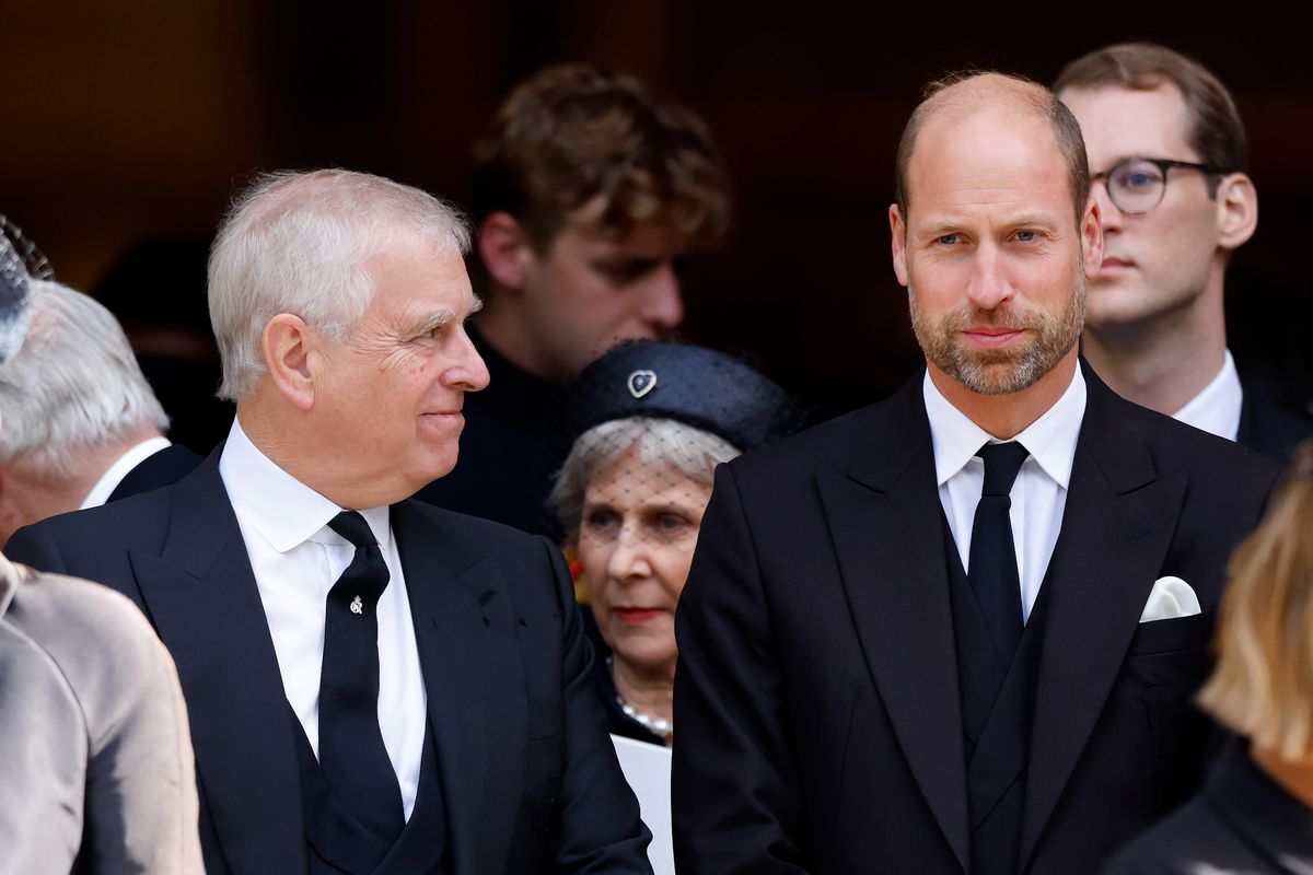 Andrew and Prince William, Prince of Wales attend Katharine, Duchess of Kent's Requiem Mass service at Westminster Cathedral on September 16, 2025 in London, England