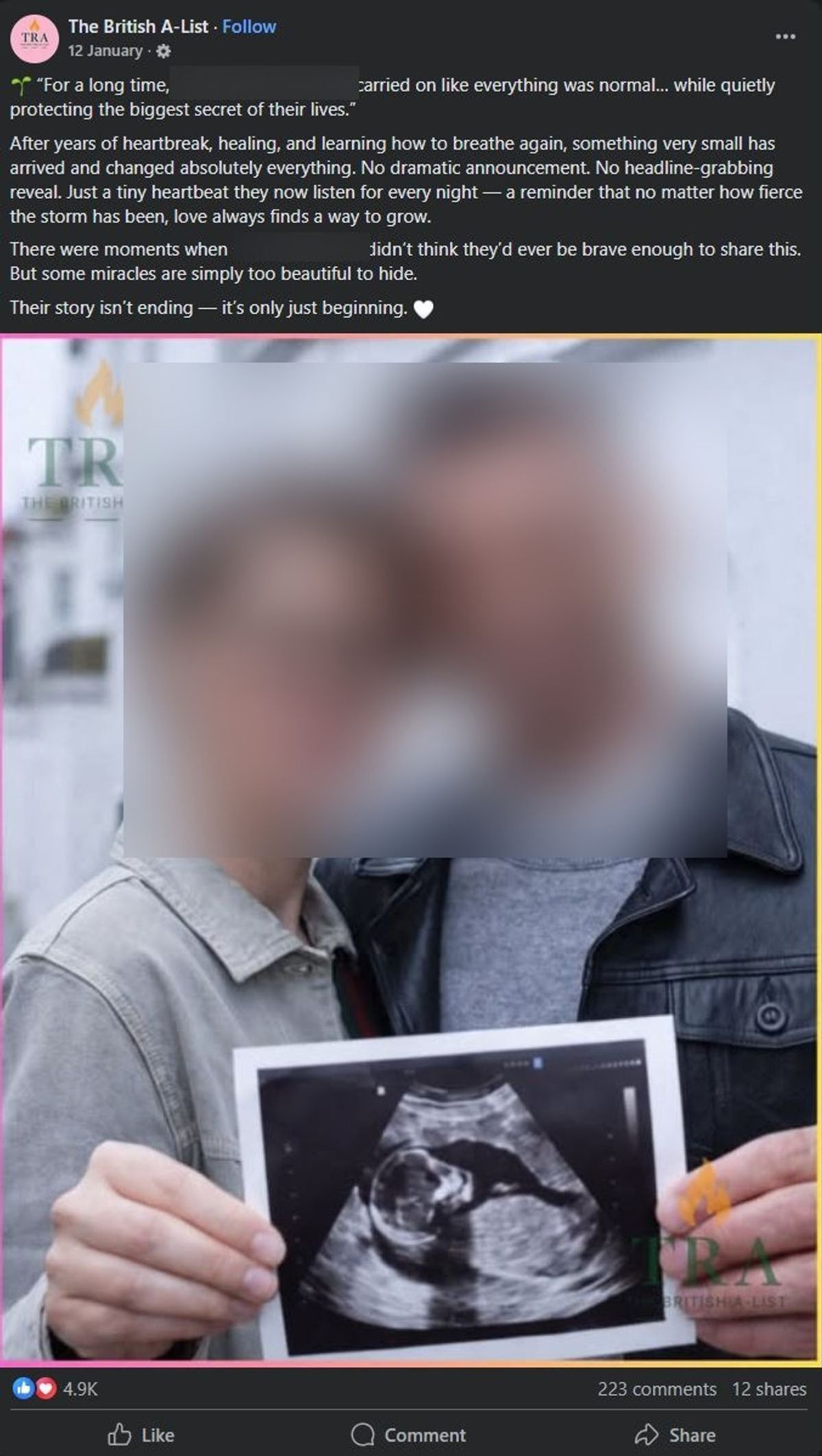 Blurred The British A-List AI-generated Facebook post