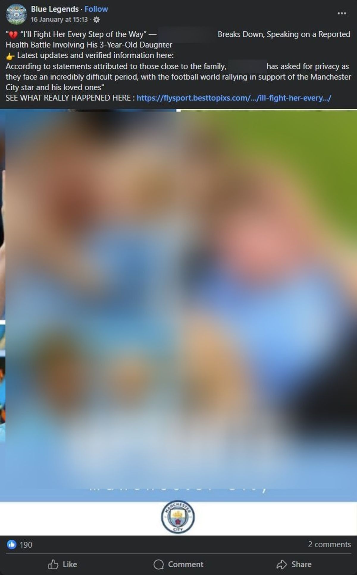 Blurred Blue Legends AI-generated Facebook post