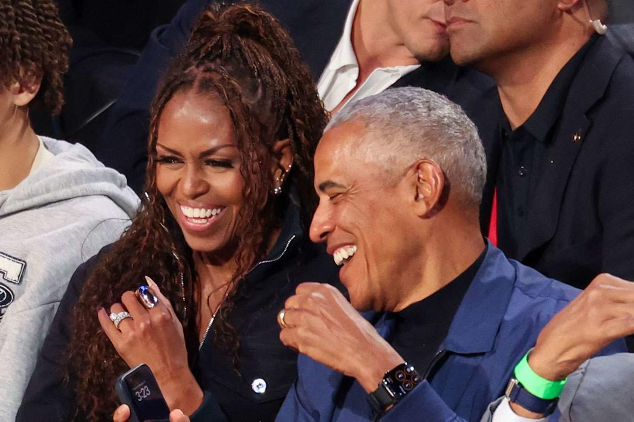 Michelle and Barack Obama at the 2026 NBA All-Star Game on Feb. 15 Christopher Polk/Billboard via Getty