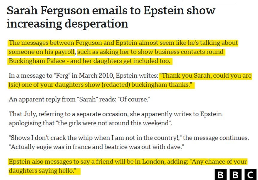 Beatrice and Eugenie involved in giving Epstein and friends tours of Buckingham Palace