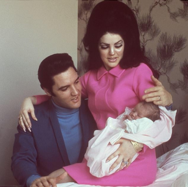 Nine months later she gave birth to their only child, their daughter Lisa Marie Presley, who died in 2023 at the age of just 54; Elvis and Priscilla are pictured with four-day-old Lisa Marie