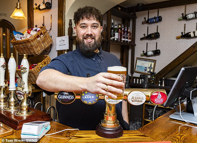 Drummer Luke Bartels (Pictured), 30, manager at Elliot Arms in Cirencester said it will be great if he comes to the pub as they will 'drown him in Madri'