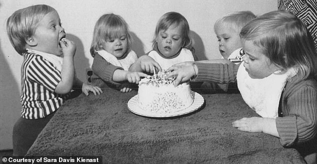 From left: Ted, Sara, Abby, Gordon and Amy as they celebrated their second birthday in 1972