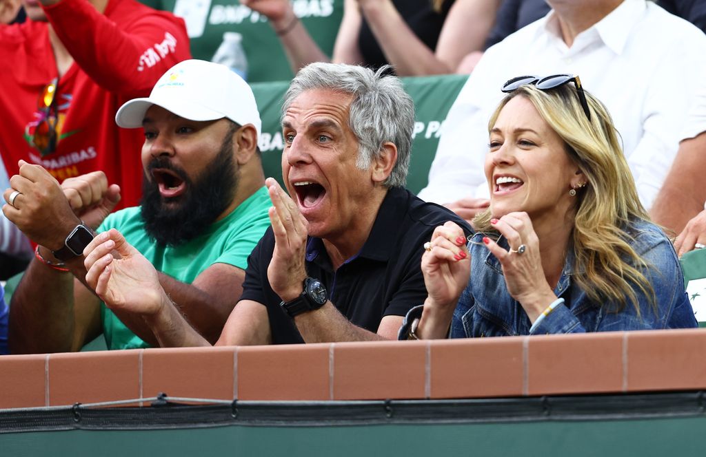 Ben Stiller and wife Christine Taylor at the BNP Paribas Open in 2022