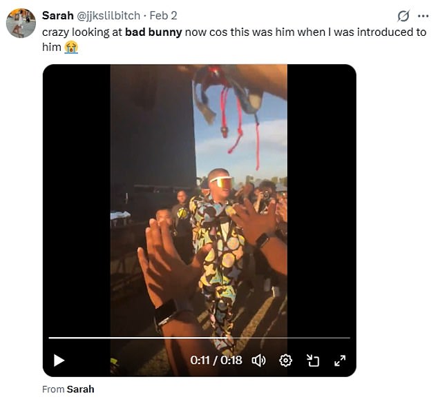 Another shared a video of Bad Bunny when he was younger wearing bright garish clothing and pink shades as they wrote: 'crazy looking at bad bunny now cos this was him when I was introduced to him'