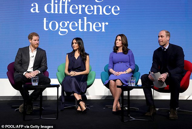 Less than three months before Prince Harry was due to wed Meghan Markle, the couple strode out with Prince William and Kate Middleton to announce their collective plans for the Royal Foundation's future