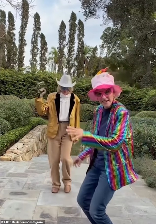 Ellen DeGeneres and Portia de Rossi have been seen for the first time in their new $27.4 million home in Montecito, California that they quietly snapped up in November. The stars goofed around in costumes while in the backyard of the mansion